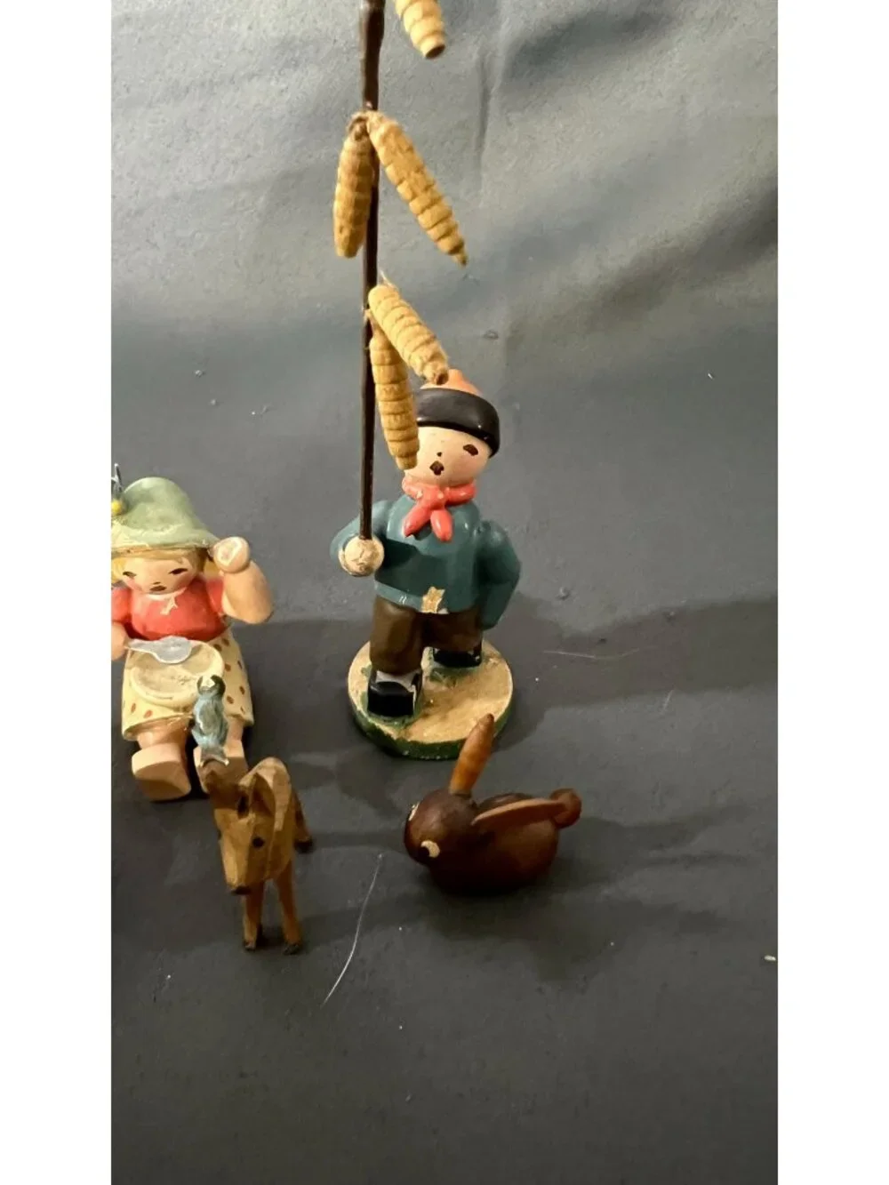 Handcrafted Wood German Figurines Boy Girl Animals Set